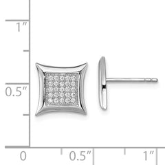 Rhodium-plated Sterling Silver CZ Pave Square Post Earrings