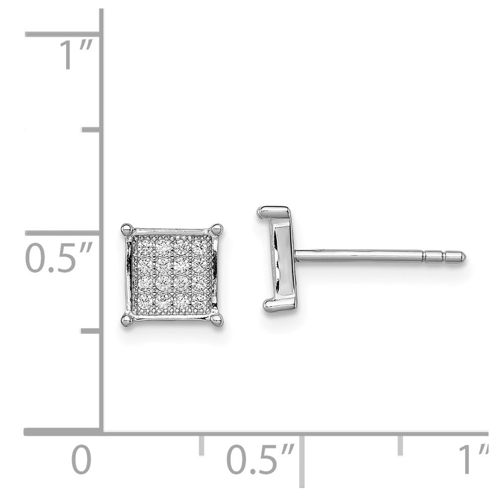 Rhodium-plated Sterling Silver CZ Pave Square Post Earrings