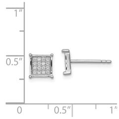 Rhodium-plated Sterling Silver CZ Pave Square Post Earrings