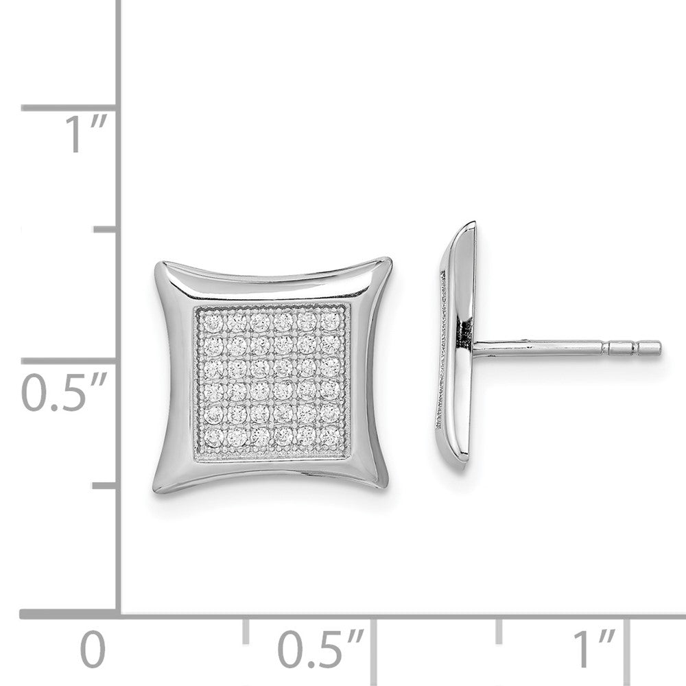 Rhodium-plated Sterling Silver CZ Pave Square Post Earrings
