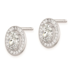 Rhodium-plated Sterling Silver CZ Pave Oval Post Earrings