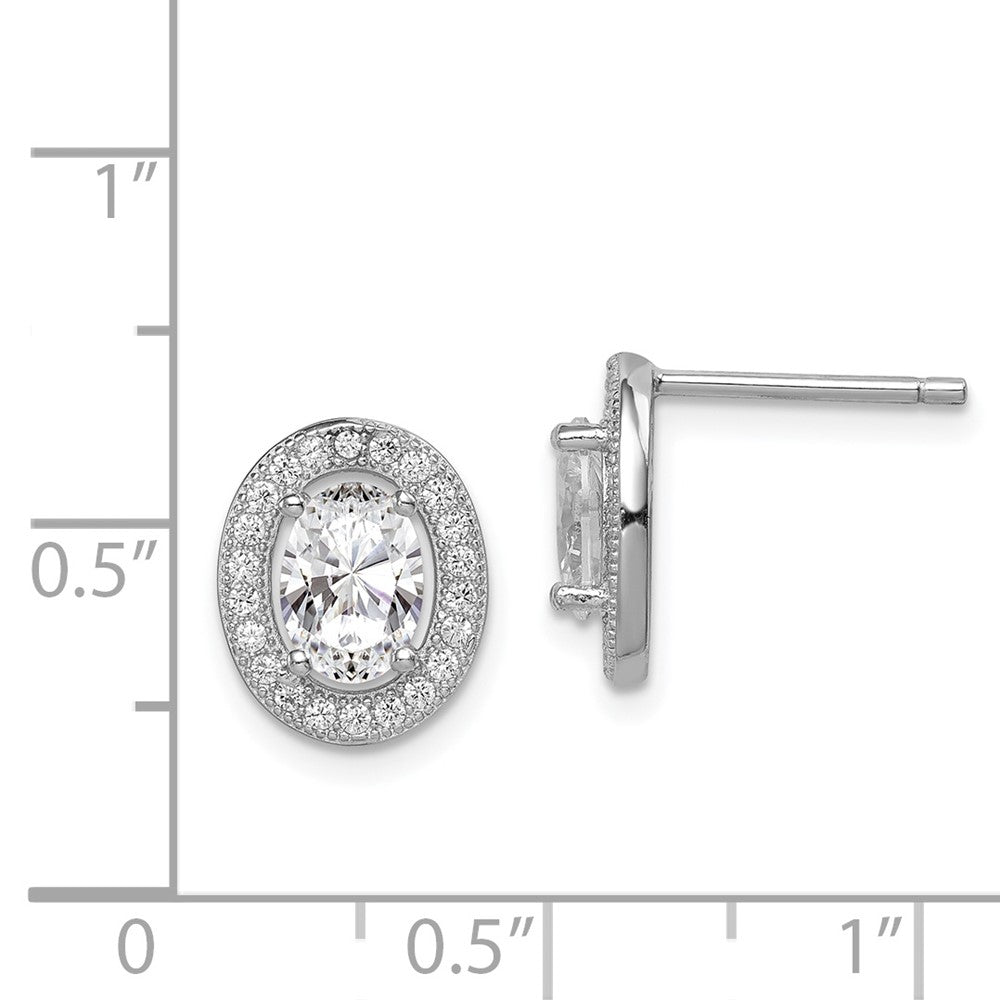 Rhodium-plated Sterling Silver CZ Pave Oval Post Earrings
