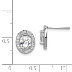 Rhodium-plated Sterling Silver CZ Pave Oval Post Earrings