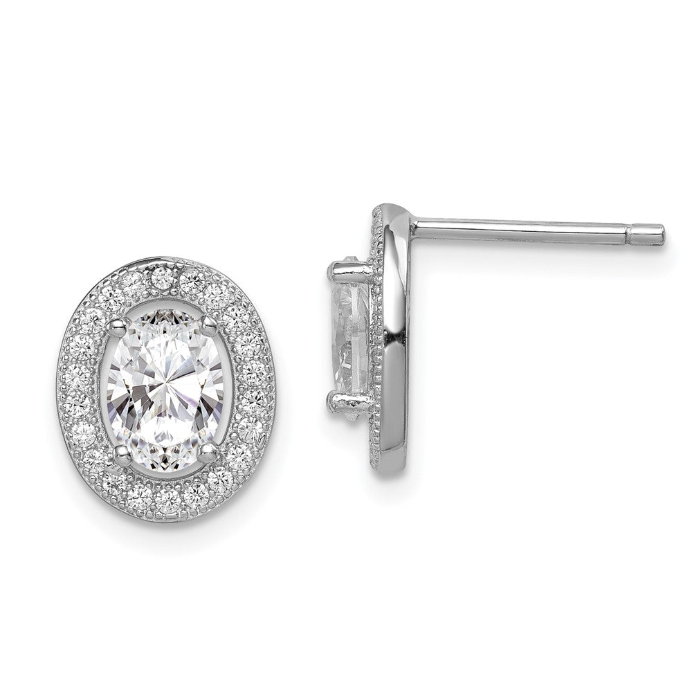Rhodium-plated Sterling Silver CZ Pave Oval Post Earrings
