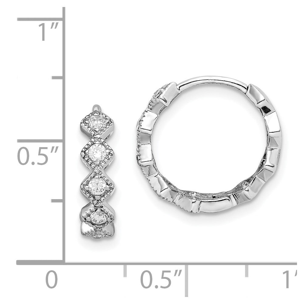 Rhodium-plated Sterling Silver CZ Hinged Hoop Earrings