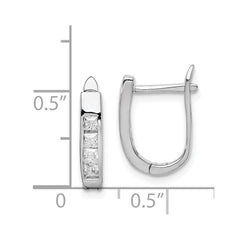 Rhodium-plated Sterling Silver CZ Hinged Hoop Earrings