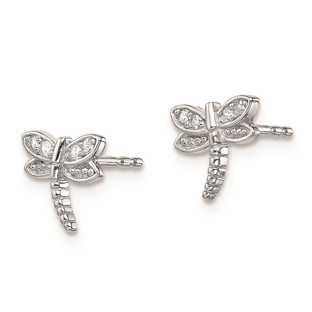 Rhodium-plated Sterling Silver CZ Dragonfly Post Earrings