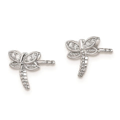 Rhodium-plated Sterling Silver CZ Dragonfly Post Earrings