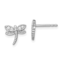 Rhodium-plated Sterling Silver CZ Dragonfly Post Earrings