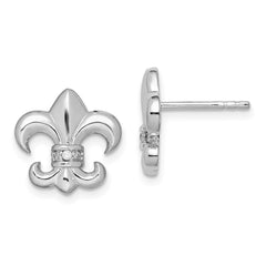 Rhodium-plated Sterling Silver CZ Fleur de lis Post Earrings