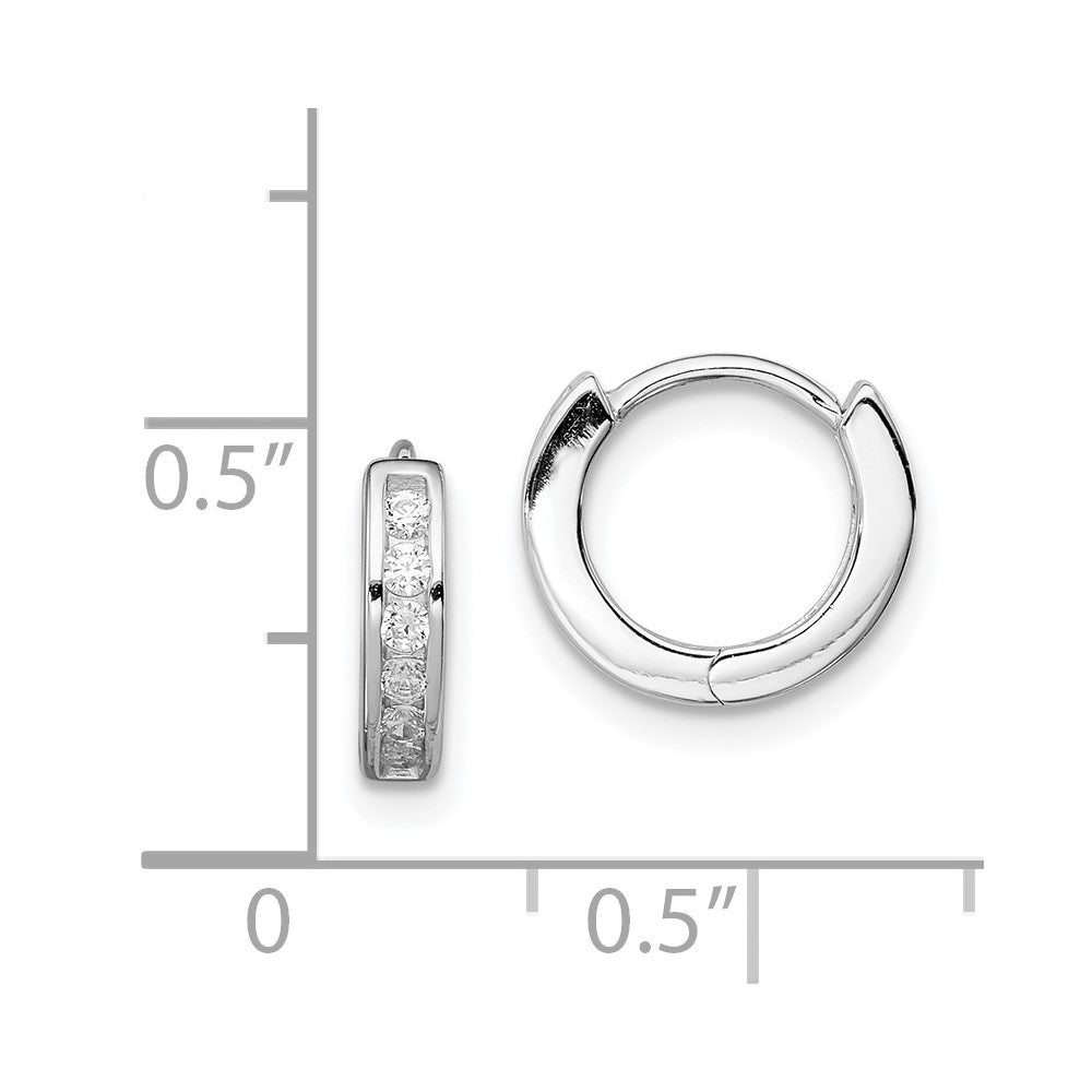 Rhodium-plated Sterling Silver CZ Hinged Hoop Earrings