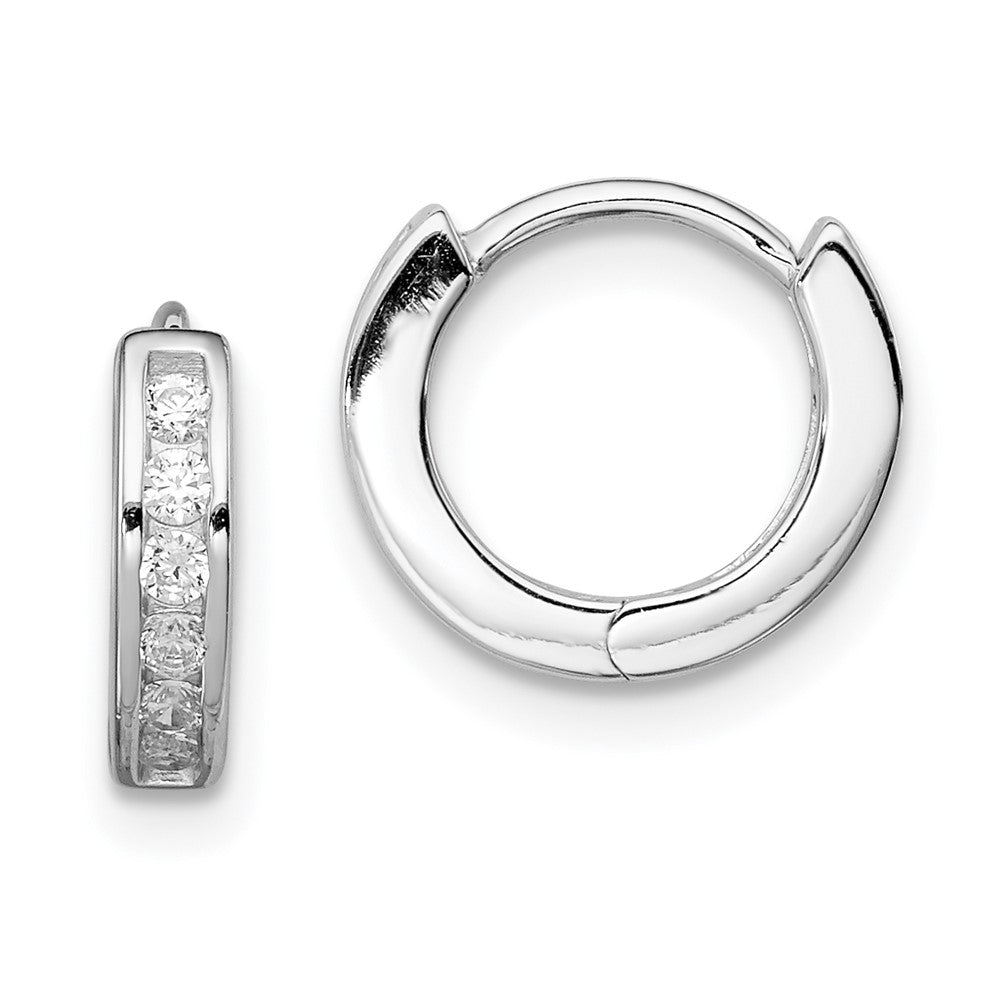 Rhodium-plated Sterling Silver CZ Hinged Hoop Earrings