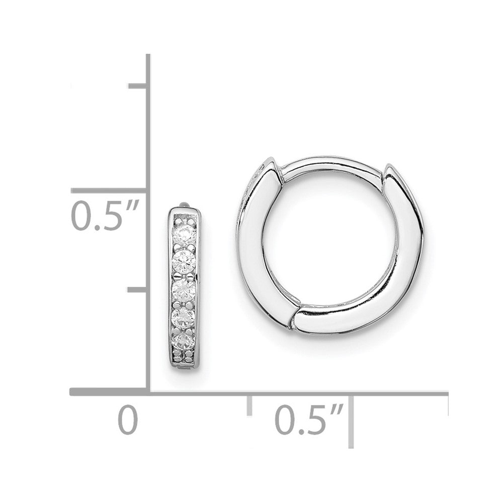 Rhodium-plated Sterling Silver CZ Hinged Hoop Earrings