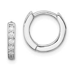 Rhodium-plated Sterling Silver CZ Hinged Hoop Earrings
