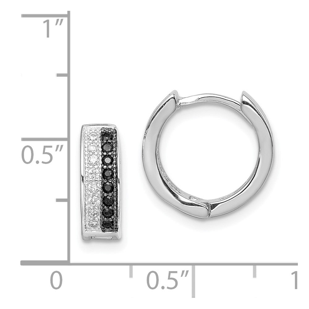 Rhodium-plated Silver White and Black CZ Hinged Hoop Earrings