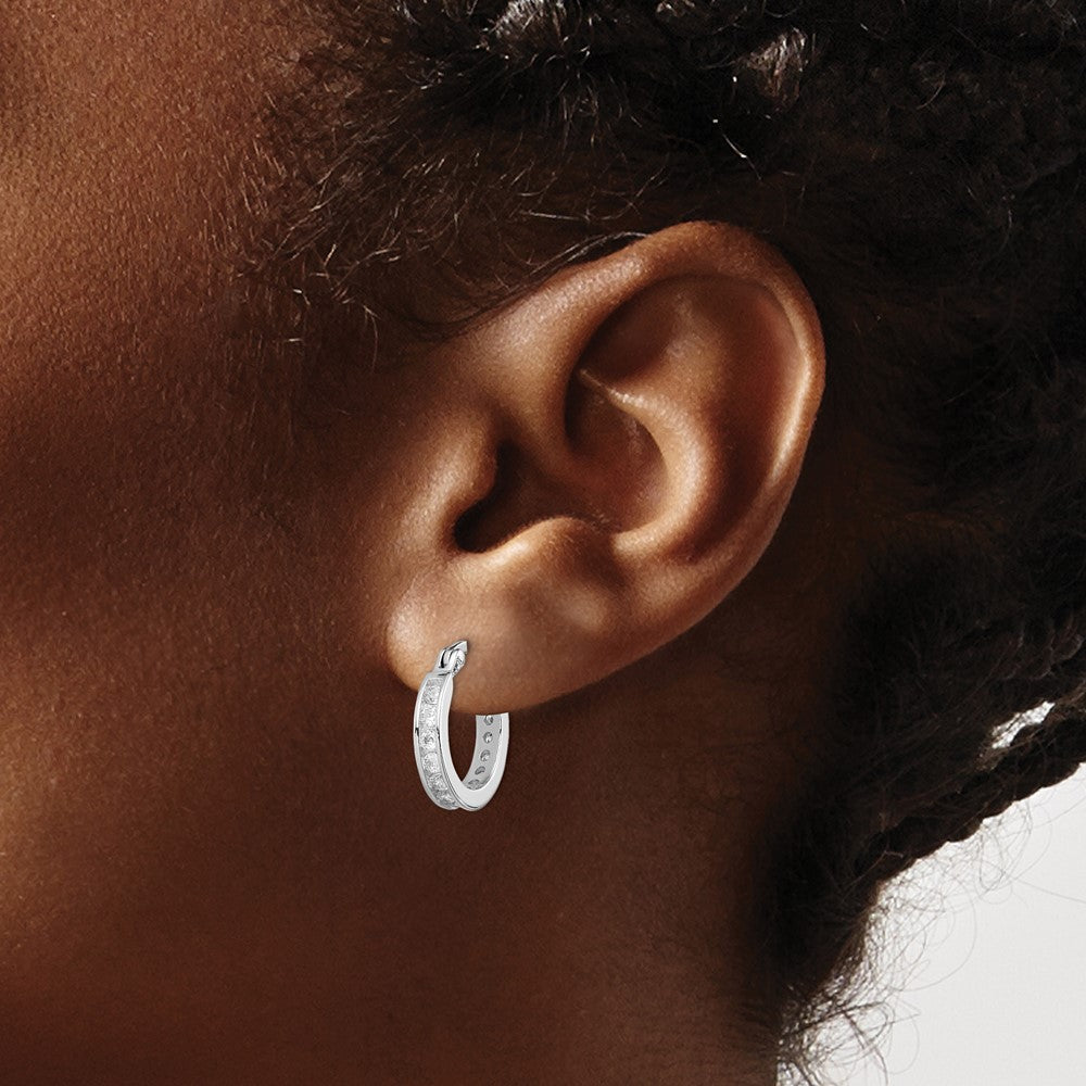 Rhodium-plated Sterling Silver CZ Hoop Earrings