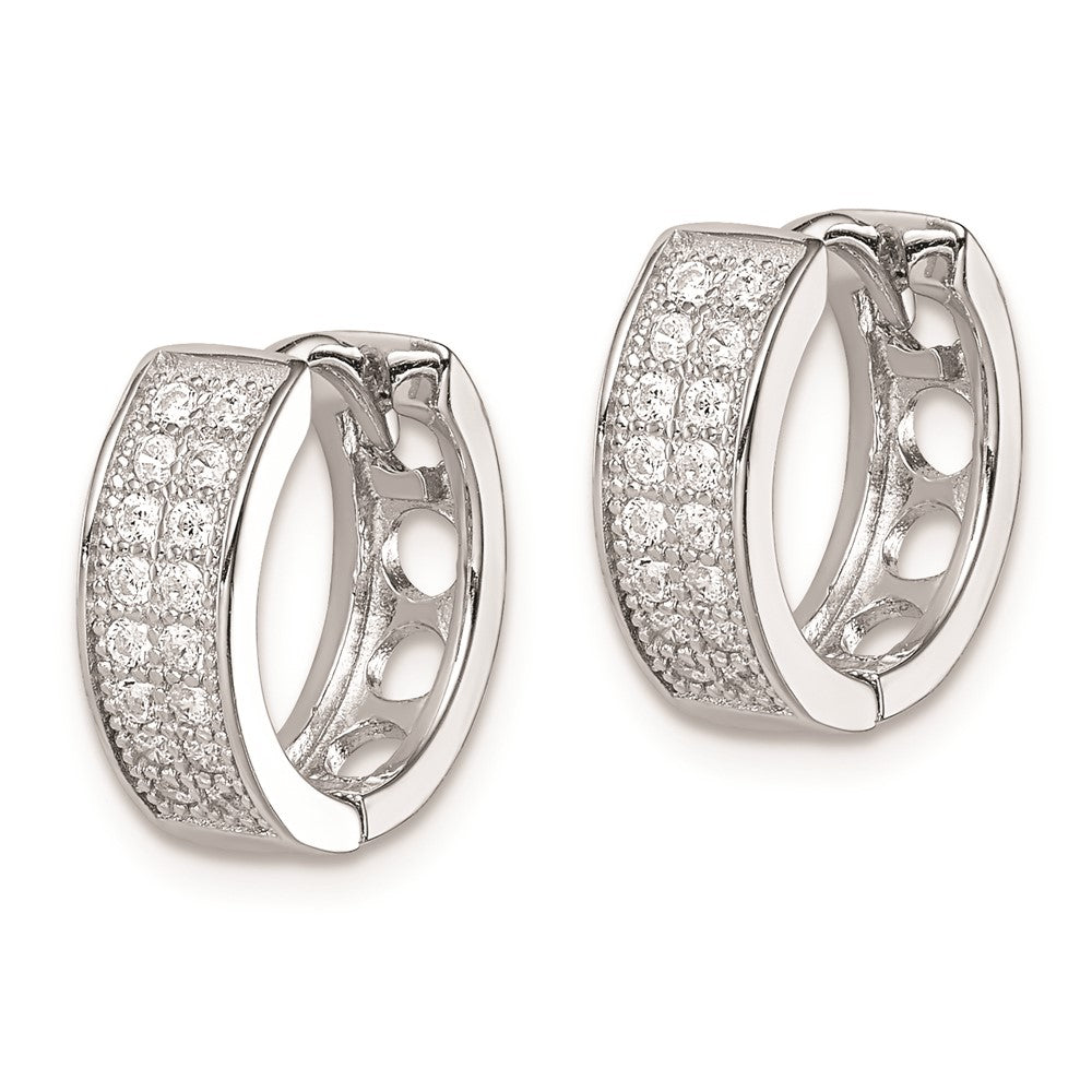 Rhodium-plated Sterling Silver CZ Hinged Hoop Earrings