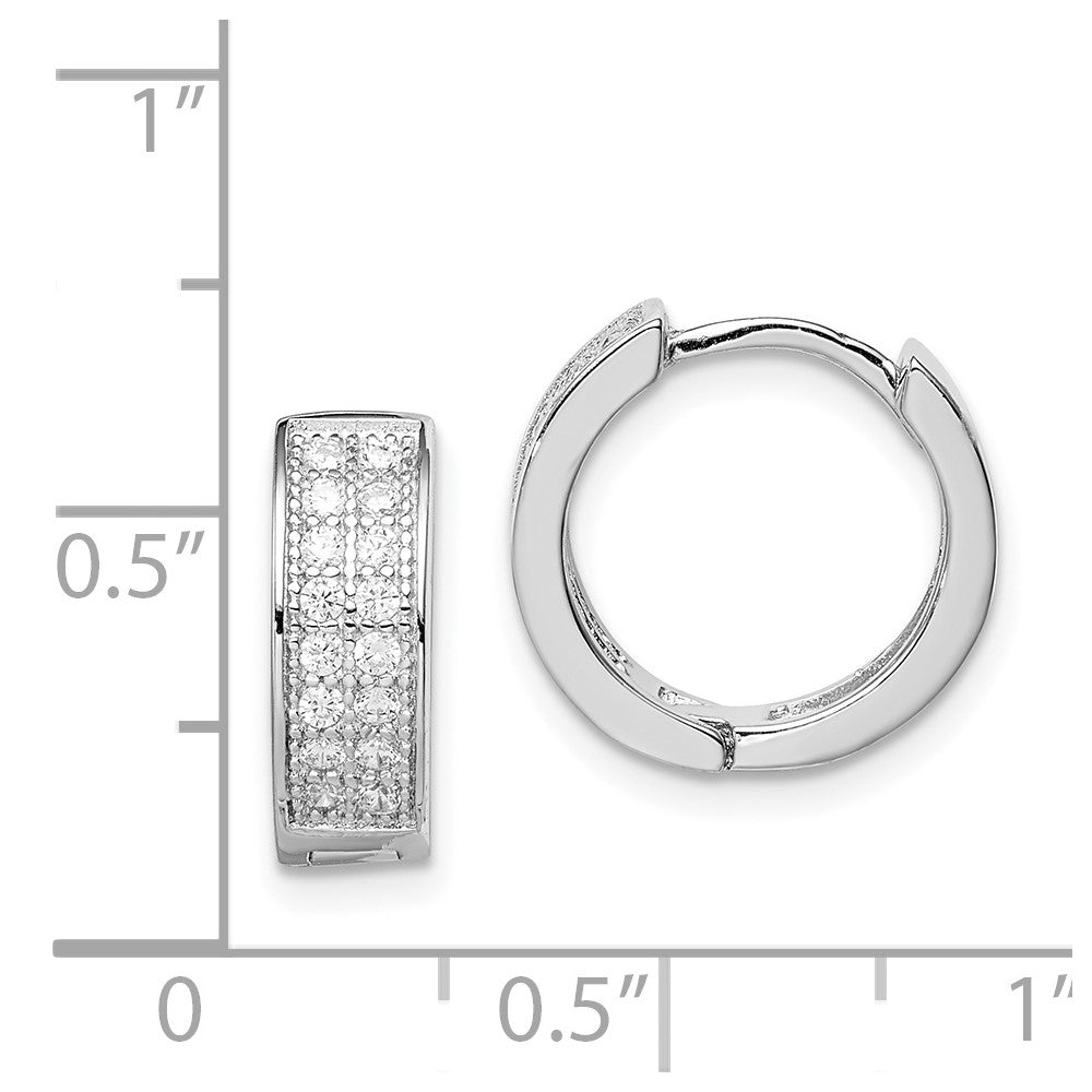 Rhodium-plated Sterling Silver CZ Hinged Hoop Earrings