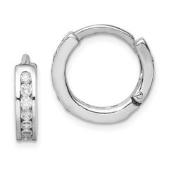 Rhodium-plated Sterling Silver CZ Hinged Earrings