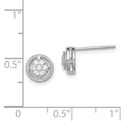 Rhodium-plated Sterling Silver CZ Round Post Earrings