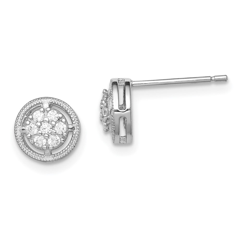 Rhodium-plated Sterling Silver CZ Round Post Earrings