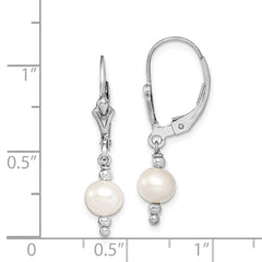 Rhodium-plated Sterling Silver 6-7mm White FWC Pearl Leverback Earrings