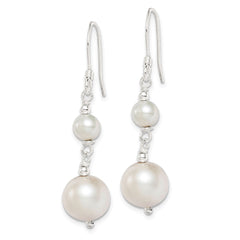 Sterling Silver Polished FWC Pearl Dangle Earrings