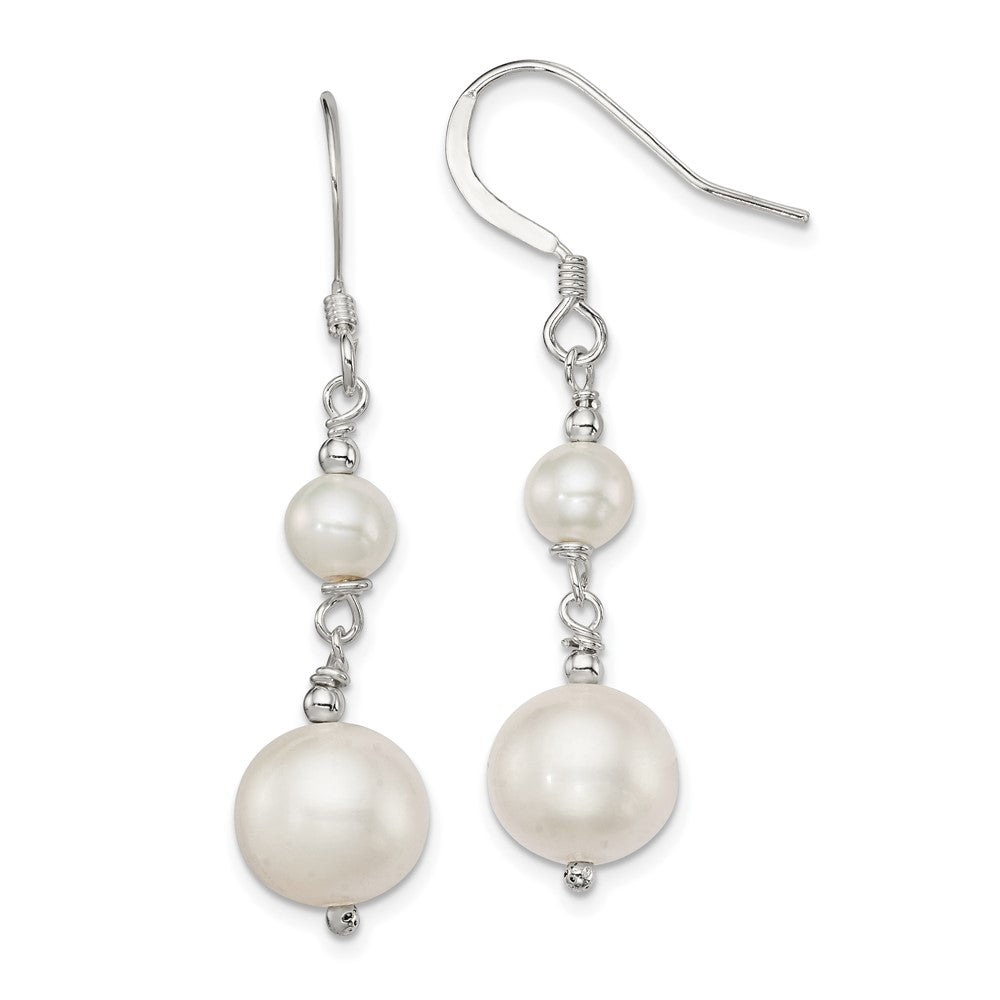 Sterling Silver Polished FWC Pearl Dangle Earrings