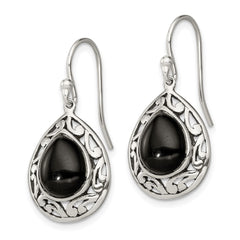 Sterling Silver Onyx Antiqued Shepherd Hook Earrings