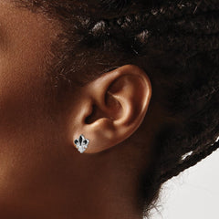 Rhodium-plated Sterling Silver CZ Enamel Fleur de lis Post Earrings