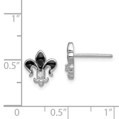 Rhodium-plated Sterling Silver CZ Enamel Fleur de lis Post Earrings