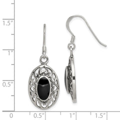 Sterling Silver Oval Black Agate Shepherd Hook Antiqued Earrings