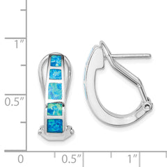 Sterling Silver Blue Inlay Created Opal Squares Hoop Earrings