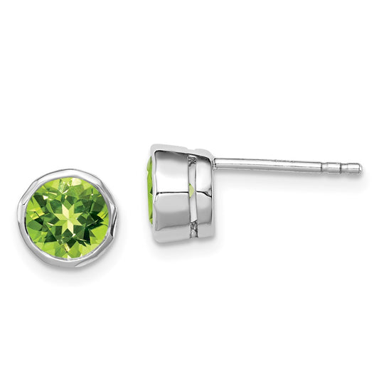Rhodium-plated Sterling Silver Peridot Circle Stud Earrings
