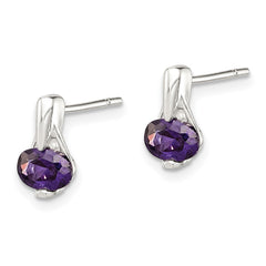 Sterling Silver Purple CZ Post Earrings