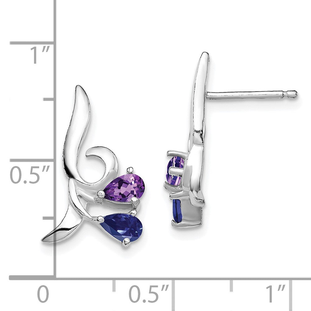 Rhodium-plated Sterling Silver Polished Amethyst and Iolite Post Earrings