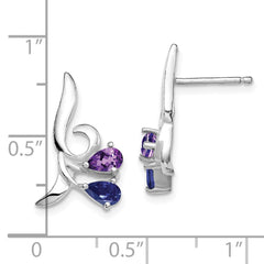 Rhodium-plated Sterling Silver Polished Amethyst and Iolite Post Earrings