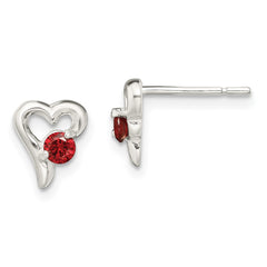 Sterling Silver Red CZ Heart Post Earrings