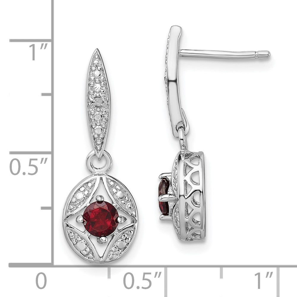 Rhodium-plated Sterling Silver Garnet and Diamond Dangle Earrings