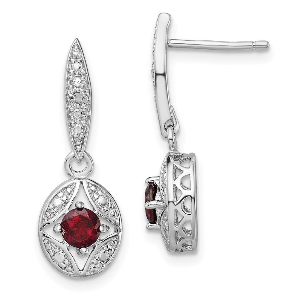 Rhodium-plated Sterling Silver Garnet and Diamond Dangle Earrings