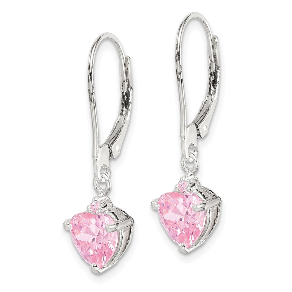 Sterling Silver Pink CZ Leverback Dangle Earrings