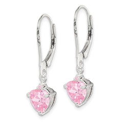 Sterling Silver Pink CZ Leverback Dangle Earrings