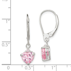 Sterling Silver Pink CZ Leverback Dangle Earrings