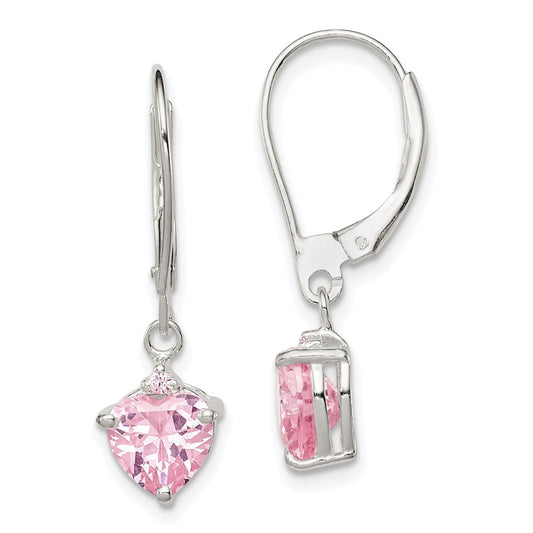 Sterling Silver Pink CZ Leverback Dangle Earrings