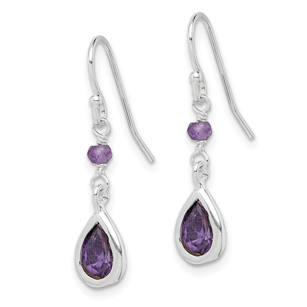Sterling Silver Purple CZ Dangle Earrings