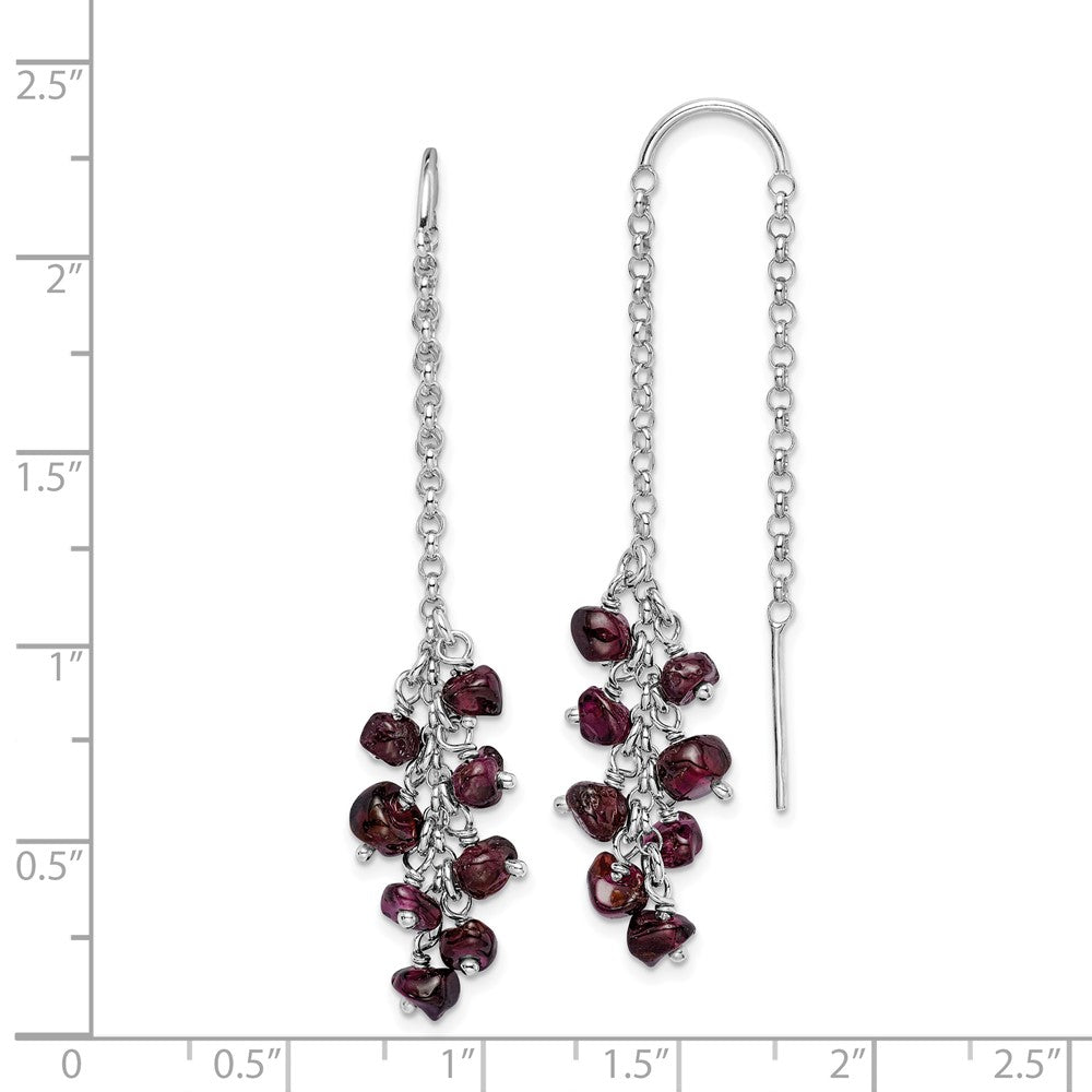 Rhodium-plated Sterling Silver Garnet Cluster Dangle Earrings