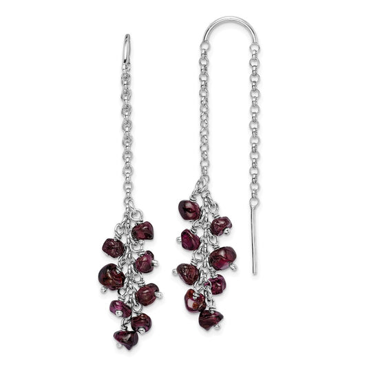 Rhodium-plated Sterling Silver Garnet Cluster Dangle Earrings