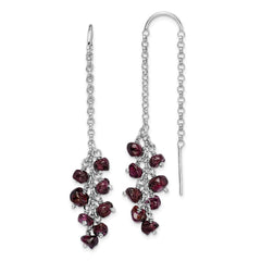Rhodium-plated Sterling Silver Garnet Cluster Dangle Earrings