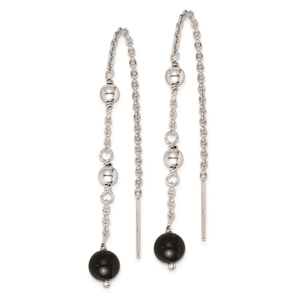 Rhodium-plated Sterling Silver Black Onyx Dangle Earrings