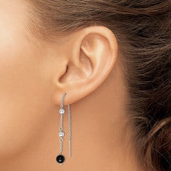 Rhodium-plated Sterling Silver Black Onyx Dangle Earrings